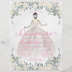 Cheap Floral Ivory Hot Pink Princess Quinceanera Flyer