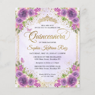 Cheap Floral Light Purple Gold Tiara Quinceañera Flyer