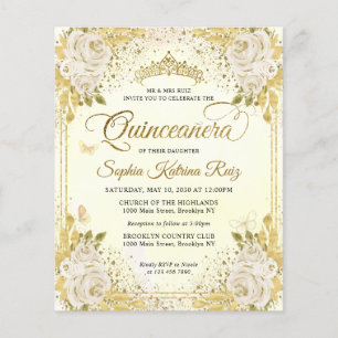 Cheap Floral Light Purple Gold Tiara Quinceañera Flyer
