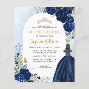 Cheap Floral Navy Blue Gold Princess Quinceanera Flyer