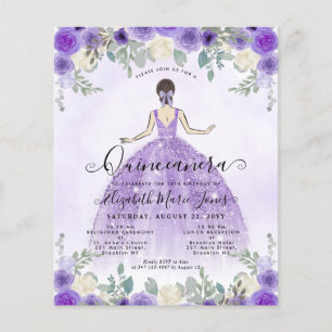 Cheap Floral Purple Princess Birthday Quinceanera Flyer