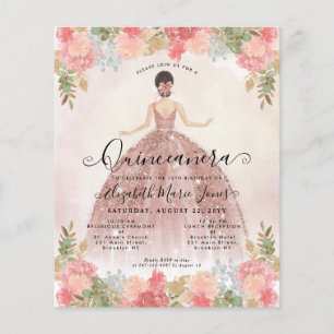 Cheap Floral Rose Gold Pink Princess Quinceanera Flyer