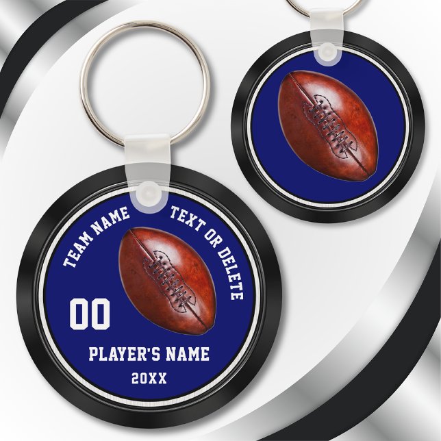 Cheap Football Team Gifts, Personalised Your Key Ring (Cheap Personalized, Football Party Favors. Blue, Black and White, Personalized Football Team Gifts.)