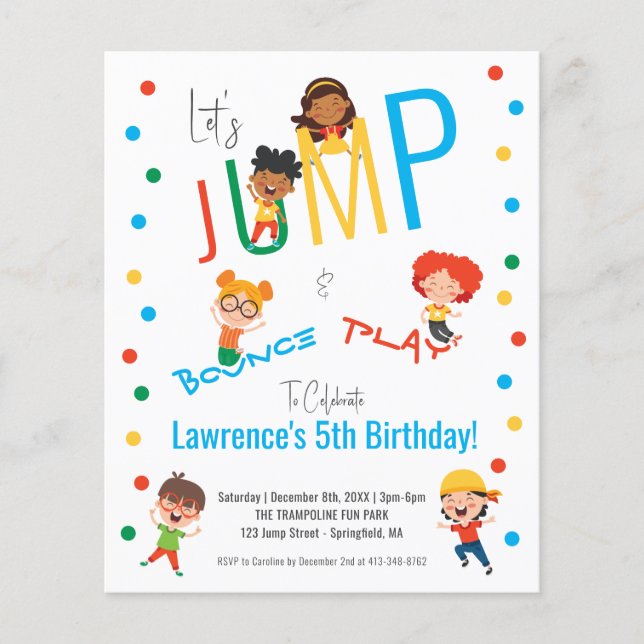 Cheap Fun Trampoline Park Jump Kids Party Birthday Flyer (Front)