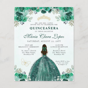 Cheap Green Gold Floral Glam Princess Quinceañera Flyer
