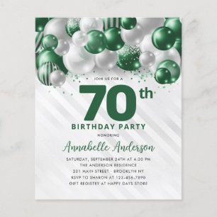 Cheap Green Silver Balloon Glitter 70th Birthday Flyer