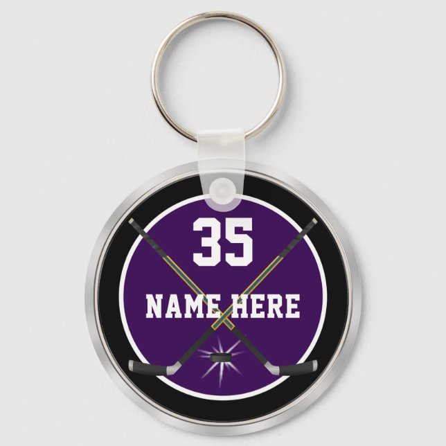 Cheap Hockey Keychains, Your Team Colours and Text Key Ring (Front)