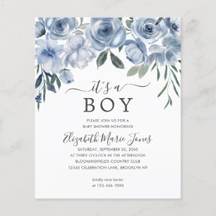 Cheap It's a Boy Dusty Blue Floral Baby Shower Flyer