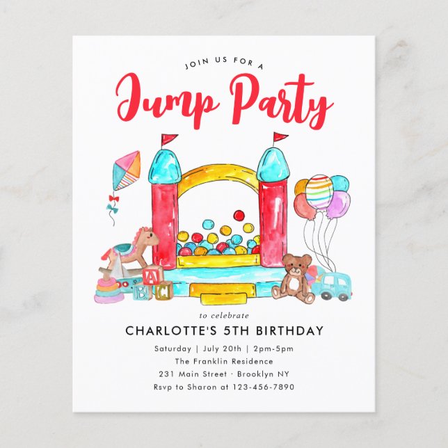 Cheap JUMP PARTY Bounce House Trampoline Birthday Flyer (Front)