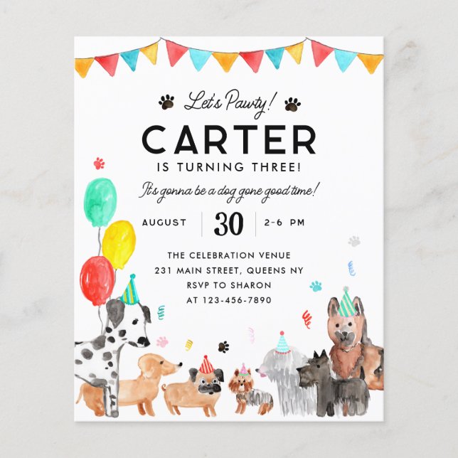 Cheap Let's Pawty Party Kids Puppy Dog Birthday Flyer (Front)