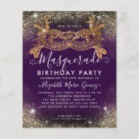 Cheap Masquerade Purple Gold Glam Glitter Birthday