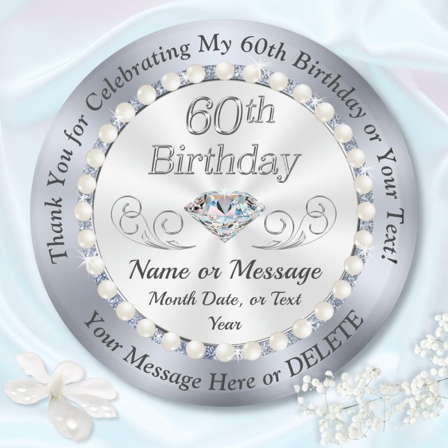 Cheap, Party Favours for 60th Birthday Female, Magnet (Personalized party favors for 60th birthday. 60th birthday souvenirs for mom, sister, wife. Diamond.)