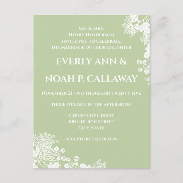 Cheap Pastel Sage Green Wedding Invitation Postcard (Front)