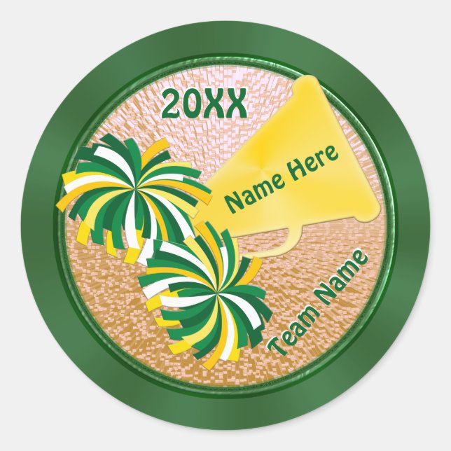 Cheap Personalised Green and Gold Cheer Stickers (Front)