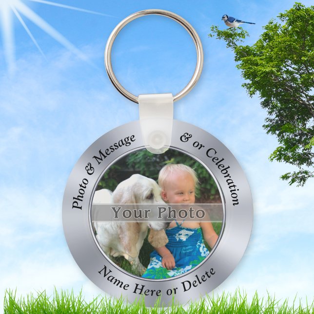 Cheap Personalised Keyrings, Personalized Photo Key Ring (Photo keychains. Photo bag tags or personalized party favors for birthday, wedding, anniversary.)