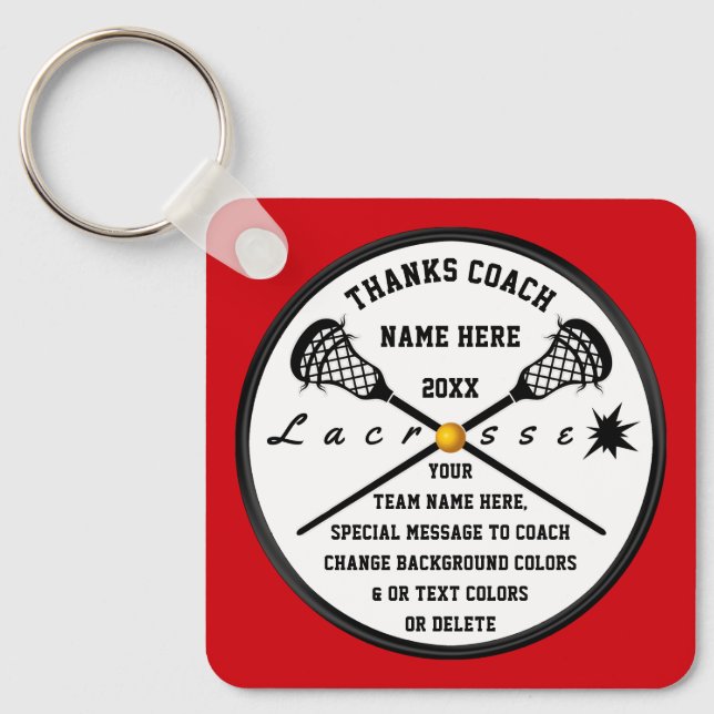 Cheap Personalised Lacrosse Coach Gifts, Any COLOR Key Ring (Front)