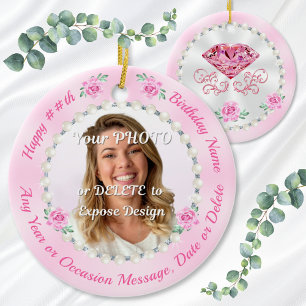 Cheap, Personalised Photo Birthday Ornaments, Pink Ceramic Ornament
