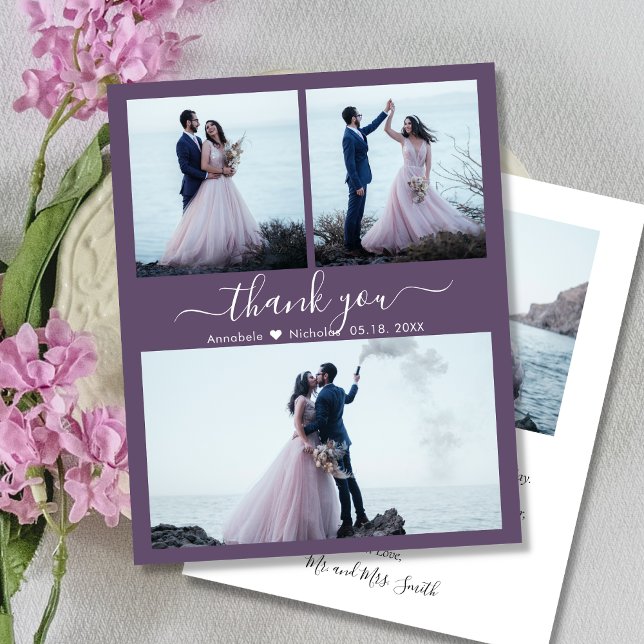 Cheap Photo Collage Mauve Wedding Thank You Flyer (Creator Uploaded)