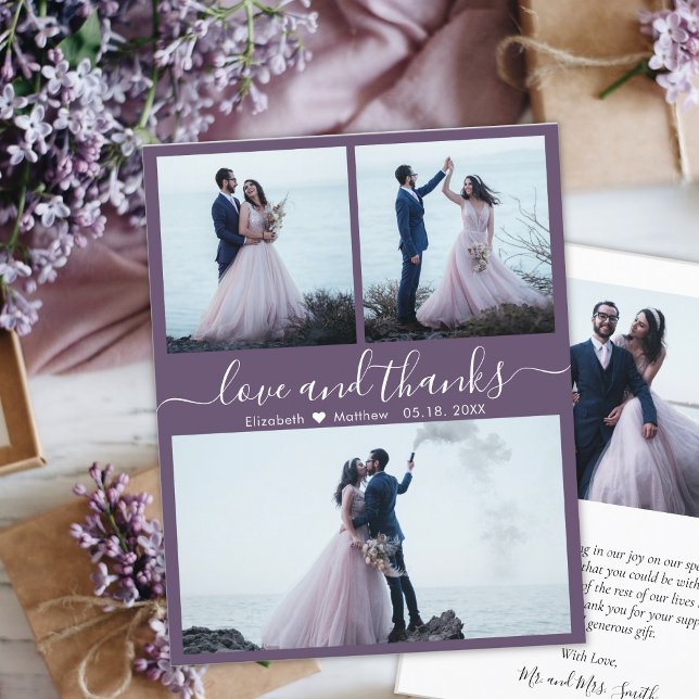 Cheap Photo Collage Mauve Wedding Thank You Flyer (Creator Uploaded)