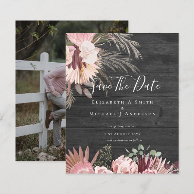 CHEAP PHOTO SAVE DATES - Pampas Grass Burgundy (Front/Back)