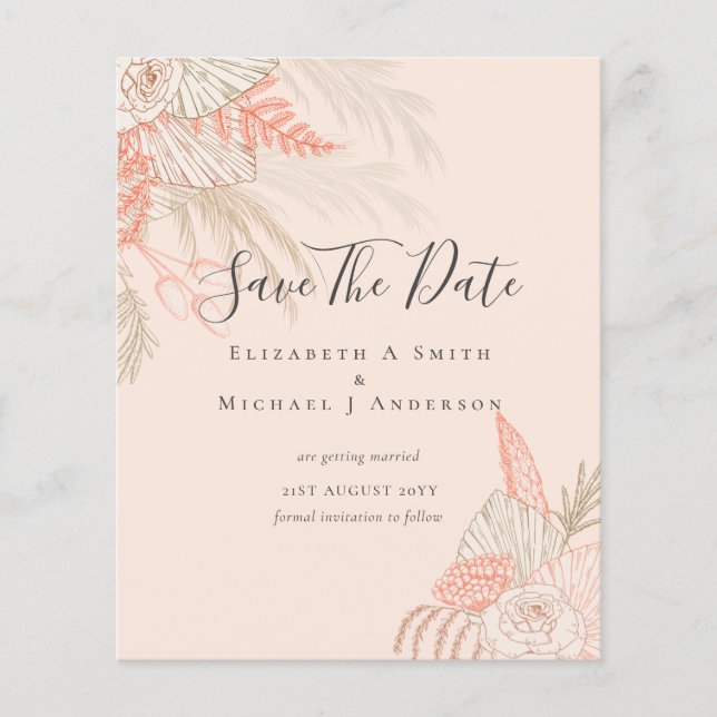 CHEAP Photo Save Dates PAMPAS GRASS Terracotta Flyer (Front)