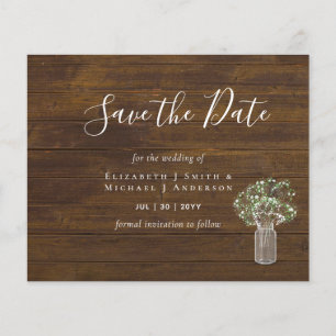 CHEAP Photo Save Dates Rustic Gypsophila Mason Jar