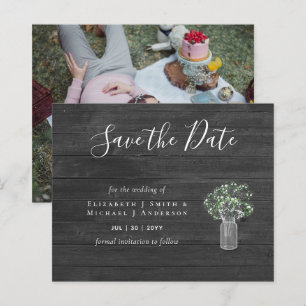 CHEAP Photo Save Dates Rustic Gypsophila Mason Jar
