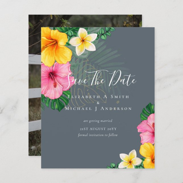 CHEAP Photo Save Dates TROPICAL FLOWERS Beach (Front/Back)