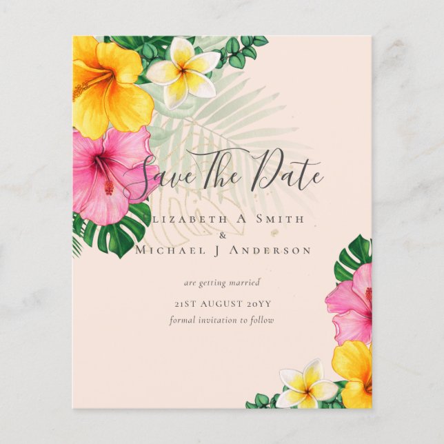 CHEAP Photo Save Dates TROPICAL FLOWERS Beach Flyer (Front)