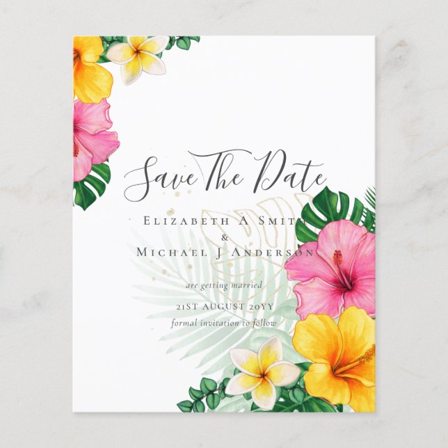 CHEAP Photo Save Dates TROPICAL FLOWERS Beach Flyer (Front)