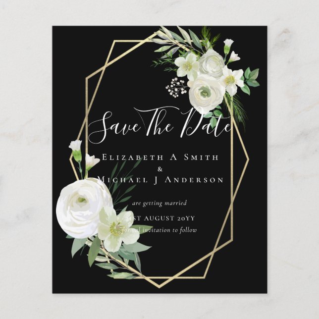 CHEAP Photo Save Dates White Floral Greenery Leaf Flyer (Front)
