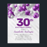 Cheap Purple Silver Balloon Glitter 30th Birthday Flyer<br><div class="desc">Modern Glam Purple Violet Silver Balloon Glitter Sparkle Any Age Birthday Invitation</div>