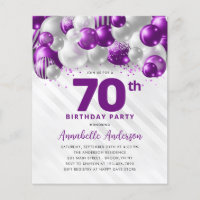 Cheap Purple Silver Balloon Glitter 70th Birthday