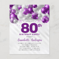 Cheap Purple Silver Balloon Glitter 80th Birthday