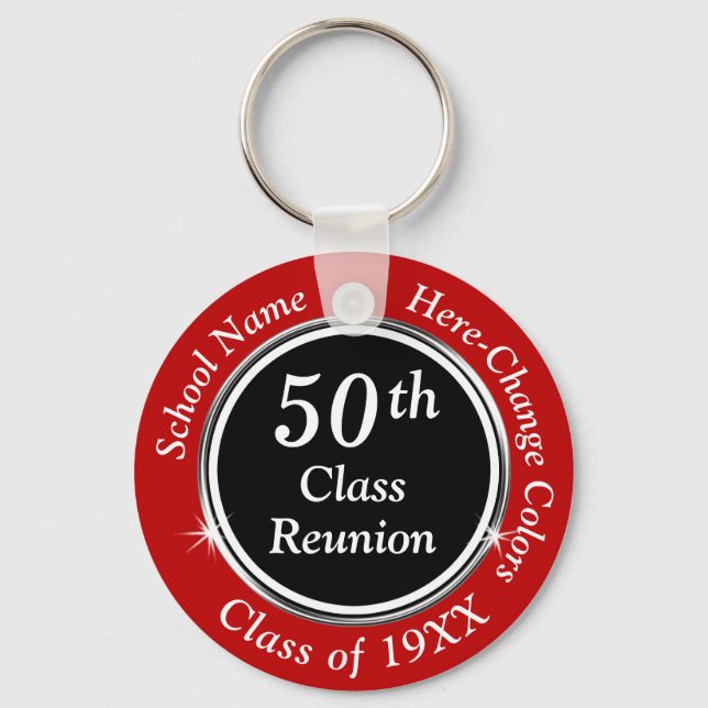 Cheap Red Black and White 50th Class Reunion Gifts Key Ring (Front)