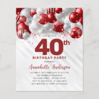 Cheap Red Silver Balloon Glitter 40th Birthday