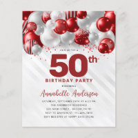 Cheap Red Silver Balloon Glitter 50th Birthday