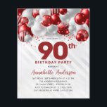 Cheap Red Silver Balloon Glitter 90th Birthday Flyer<br><div class="desc">Modern Glam Burgundy Red Silver Balloon Glitter Sparkle Any Age Birthday Invitation</div>