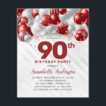 Cheap Red Silver Balloon Glitter 90th Birthday Flyer<br><div class="desc">Modern Glam Burgundy Red Silver Balloon Glitter Sparkle Any Age Birthday Invitation</div>