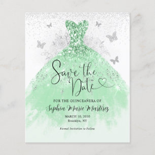 Cheap Sage Green Dress Quinceañera Save the Date Flyer