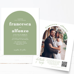 Cheap Sage Green RSVP QR Code Retro Photo Wedding Flyer