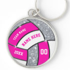 Cheap Silver, Pink and White Volleyball Keychains