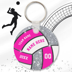 Cheap Silver, Pink and White Volleyball Keychains