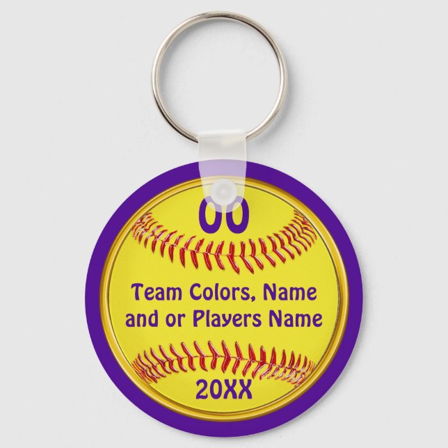 Cheap Softball Gift Ideas, Your Text and Colours Key Ring (Front)