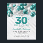 Cheap Teal Silver Balloon Glitter 30th Birthday Flyer<br><div class="desc">Modern Glam Teal Green Silver Balloon Glitter Sparkle Any Age Birthday Invitation</div>
