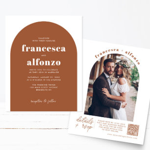 Cheap Terracotta RSVP QR Code Retro Photo Wedding Flyer