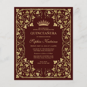 Cheap Vintage Burgundy Red Gold Tiara Quinceanera Flyer