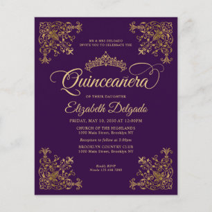 Cheap Vintage Purple Violet Gold Frame Quinceanera Flyer