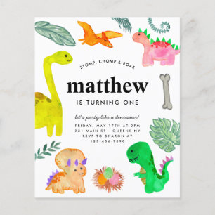 Cheap Watercolor Dino Jungle Dinosaur Birthday Flyer