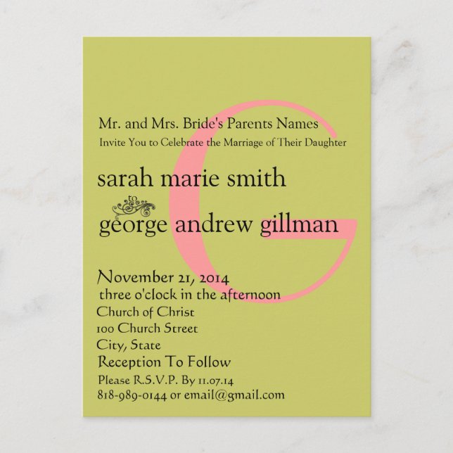 Cheap Wedding Invitation Postcards (Front)